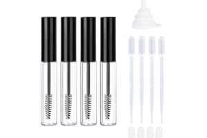 Oslynia 4 Pcs 10ml Mascara Wands, Spoolies for Lashes with 1 Funnel, 4 Droppers and 4 Inner Stoppers for Castor Oi, Eyelash B
