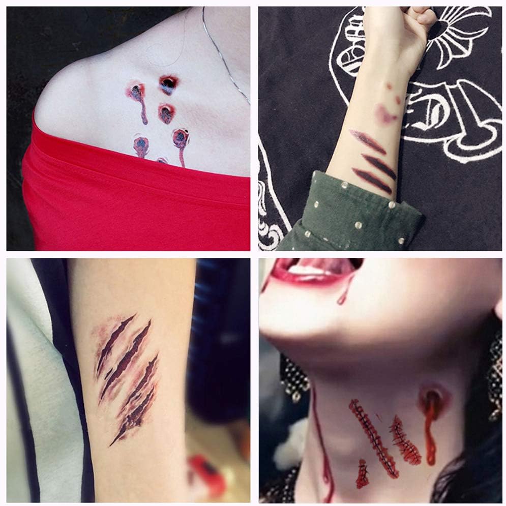 Sumicorp Com Halloween Decoration Horror Halloween Horror Temporary Tattoo Stickers Halloween Blut Saugen Dekorationen Halloween Deko Halloween Zombie Scars Tattoos Sticker Kinder Party Gesicht Aufkleber Spielzeug Tattoos