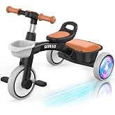 SEREED Colorful Lighting Toddler Tricycle Gift Toy for Ages 2-5 Boys Girls | Easy Snap Assembly,Lighting Wheels,Lightweight Sturdy Frame,Adjustable Seat &amp; Handlebar,Detachable Baskets
