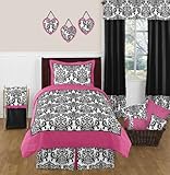 Hot Pink, Black and White Isabella Childrens and Teen Bedding 4 Piece Girls Twin Set
