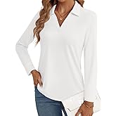 LYHIPSS 3/4 Length Sleeve Womens Tops Dressy Casual V Neck Polo Shirts Business Work Blouses 2025 Trendy Tunic Top