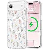QLTYPRI Magnetic for iPhone Air Case Compatible with Magsafe, Cute Floral Flower Aesthetic Phone Case Slim Clear Anti-Yellowing Shockproof Phone Cover for Girls Women - Colorful