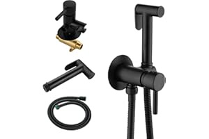 SHAMANDA Wall Mounted Bidet Sprayer Set, Stainless Steel Round Handheld Bidet Attachment, Matte Black, BDS09-7