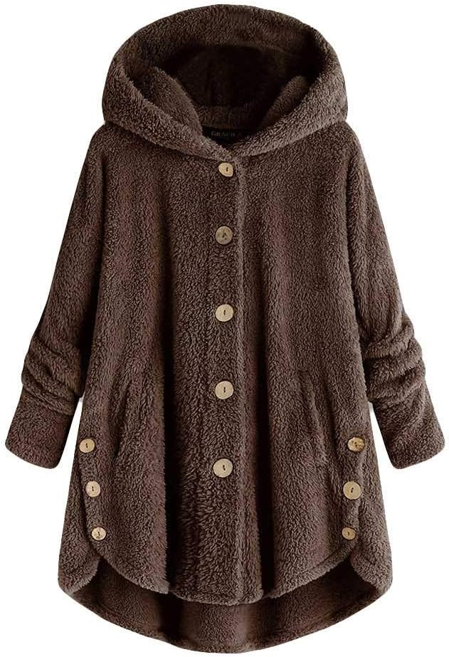 Women's Hooded Jacket Button Top Fashion Sweater Solid Color Jacket Winter Warm Jacket