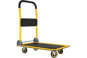 330LBS Heavy Duty Foldable Flatbed Cart/360 °Dual axis Rotating Wheel+Super Strong Load-Bearing Anti Slip Steel Flatbed-Space