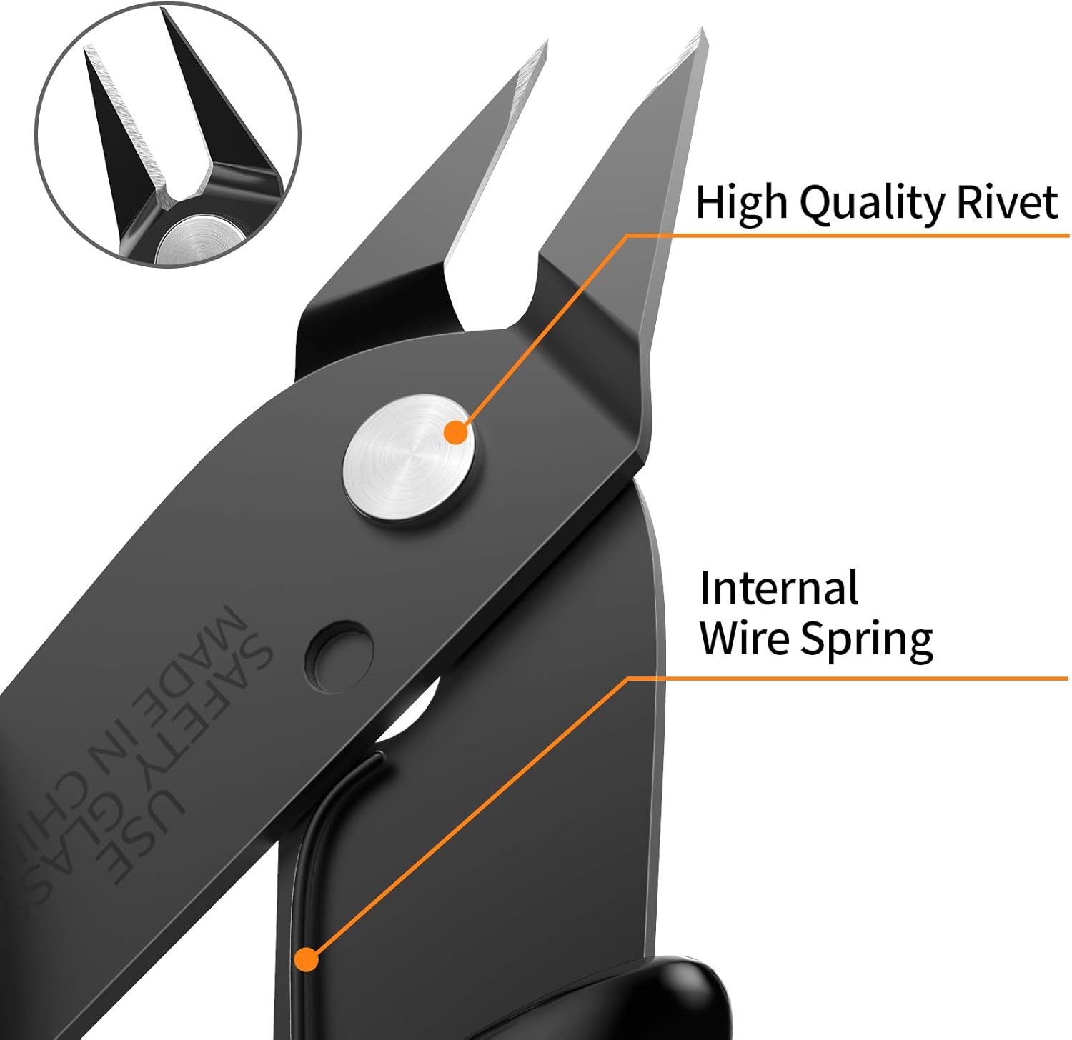 BOENFU Flush Cutter, Side Cutting Pliers, Internal Wire Spring, Zip Tie Cutter 5 Inches, Black - 2 Pack - - 