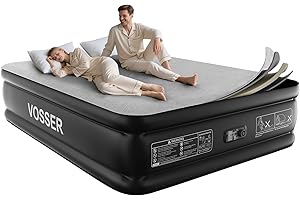 VOSSER Queen Air Mattress with Built-in Pump,18'' Foam Topper Blow Up Mattress,Luxury Inflatable Mattress 2 Mins Self-Inflation/Deflation - Breathable and Flatness-Free for Camping, Home & Guests