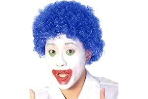 AICKER Short Afro Kinky Curly Wig for Men Women, Synthetic Funny Cosplay Wigs, Costume Party Hair Replacement Heat Resistant Fiber(Blue)