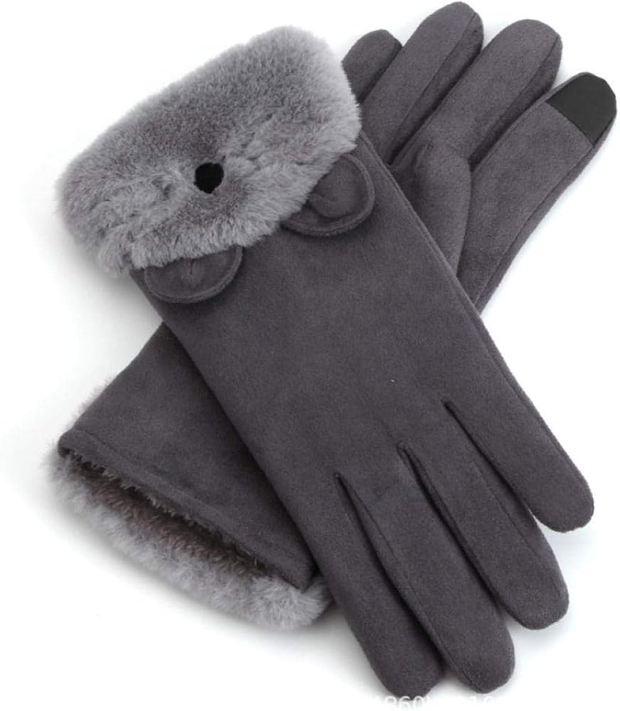 1 pair of suede gloves ladies touch screen cycling warm glovesA gray