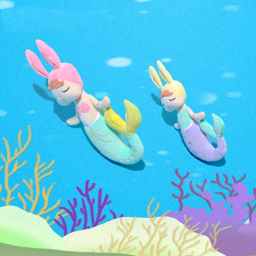 SANDAO MeToo Plush Toys Mermaid Stuffed Animal Toys Angela Plush Rabbit Stuffed Gift Dolls for Kids Children 15 Inch (2 Pack Pink+Green)