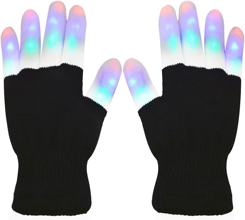 Vicloon LED Rave Gloves Multi Mode Colorful Finger Lighting Half Black