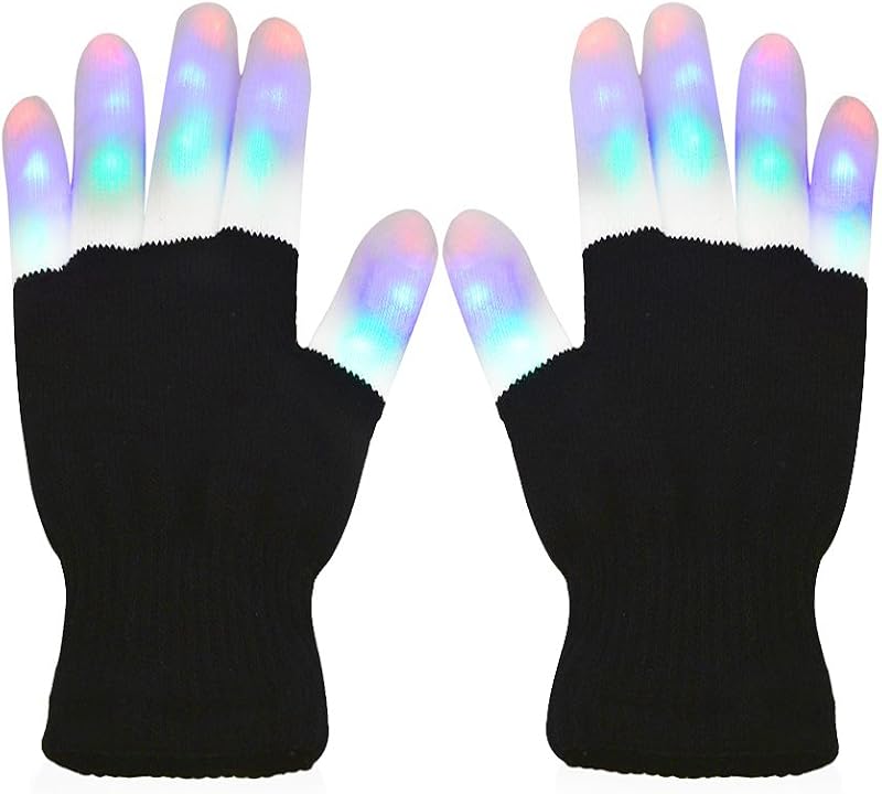 Vicloon LED Rave Gloves Multi Mode Colorful Finger Lighting Half Black