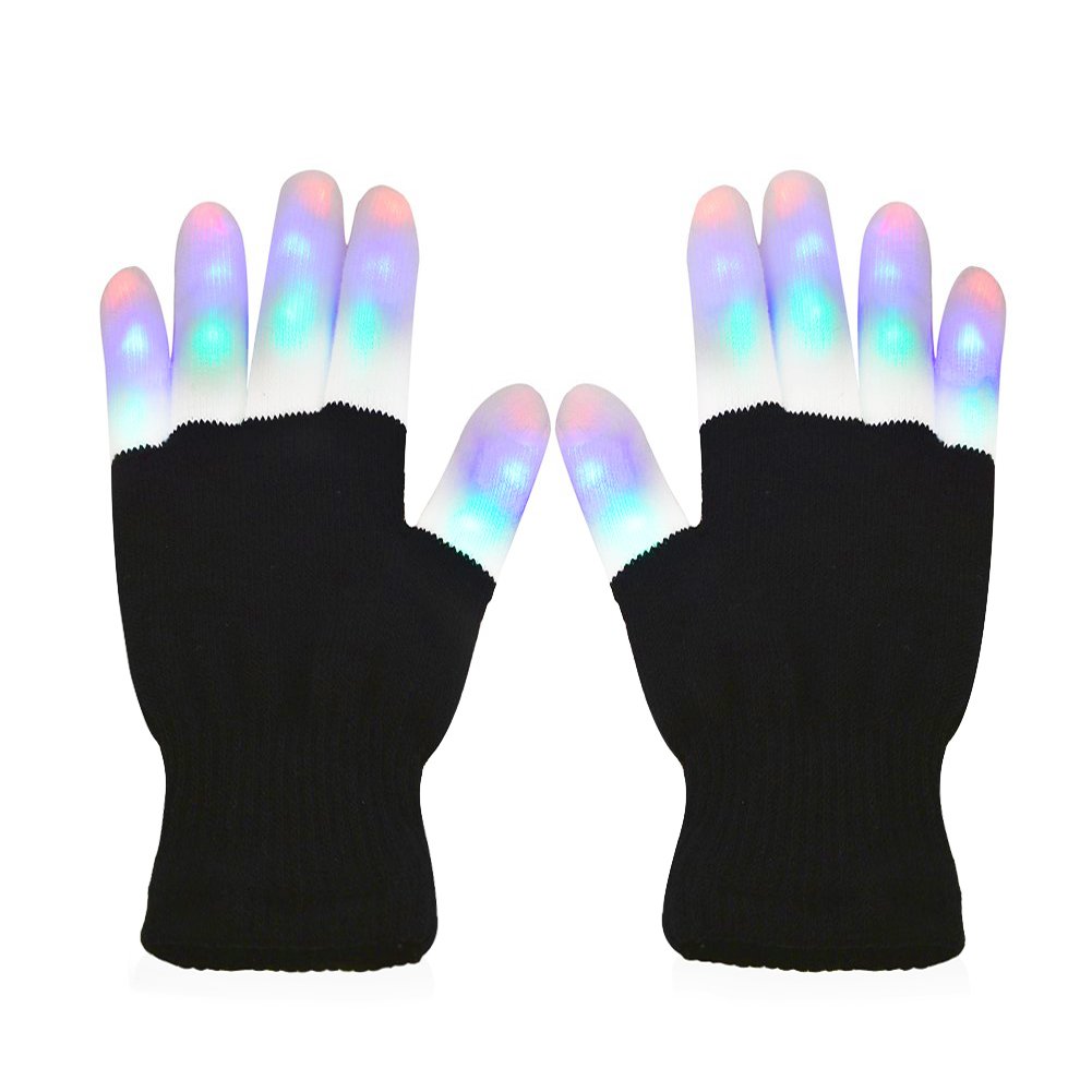 Vicloon LED Rave Flashing Gloves Glow with Multi Modes, Colorful Finger Lighting for Clubs/Raves/Festivals/Halloween/Bonfire Night/Party/Games (Half Black)