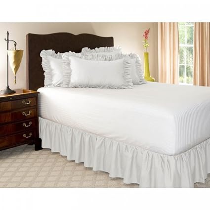 Leoie Solid Color Ruffle Wrap Around Elastic Bed Skirts Dressing Drop Bed Decoration White 150 * 200 + 38cm