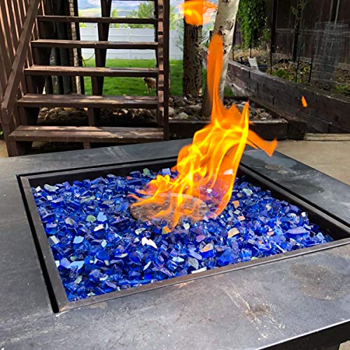 FutureWay Fire Glass for Fire Pit, Blue Reflective Fire Glass Rocks for Indoor and Outdoor Fireplace Fire Table, 10 Pound - Thumbnail 6