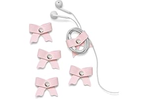 SenseAGE 5 Pack Cord Organizer, Bow Cord Keeper, Cable Organizer USB Holder, Leather Cable Management, Cable Straps, Earphone Winder, Storage Straps for Electronics, Earbuds, Small, Pink