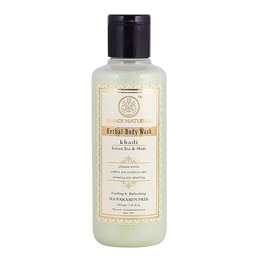 Khadi Natural Green Tea and Mint Herbal Body Wash, SLS and Paraben Free, 210 ml