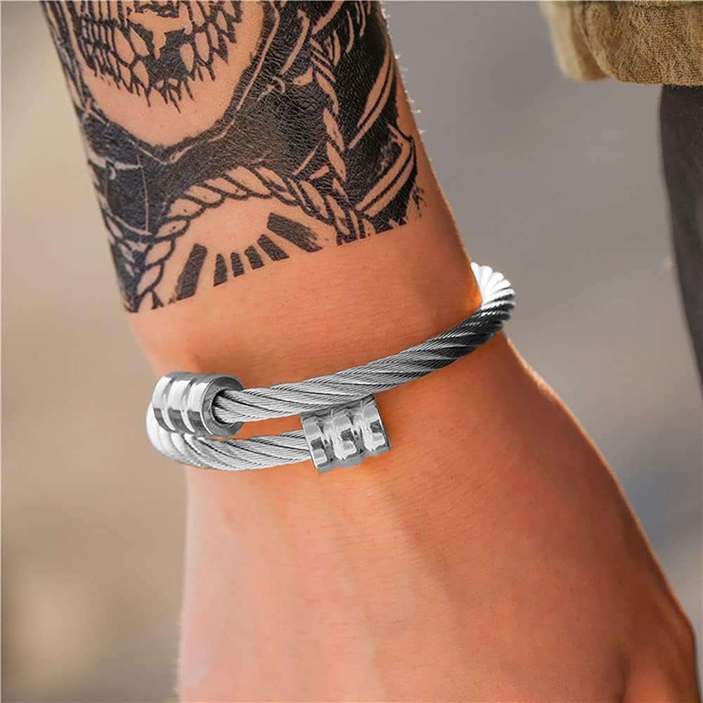 WFYOU 3PCS Stainless Steel Bracelets for Men Gold Roman Numeral Bangle Bracelet Twisted Cable Bracelet Adjustable Cuff Bracelet Mens Luxury Jewelry Bracelets Gifts: Clothing