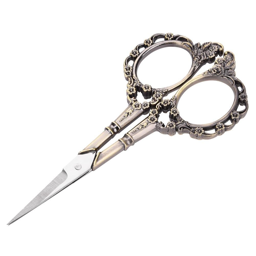 Sewing Scissors, Vintage European Style Flower Pattern Needlework Embroidery Stainless Steel Scissors for Sewing Craft Art Work Everyday Use(Bronze)
