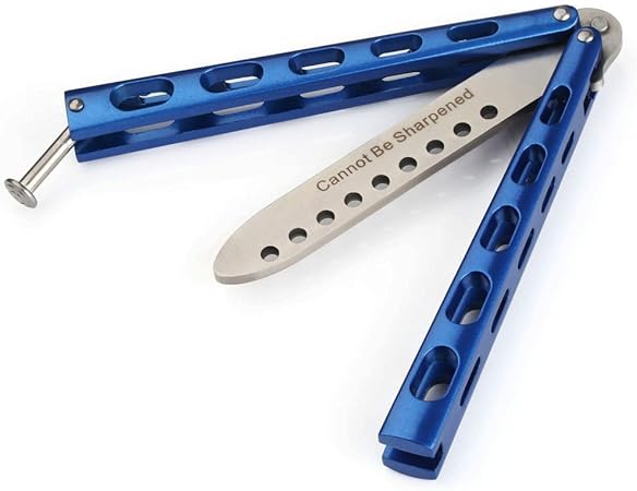 Amazon Co Jp お手頃練習用バタフライナイフ 安全模擬刃 刃無し安全 練習用 トレーニング ジョークグッズ おもしろ雑貨 バタフライナイフ バリソン刃なし ブルー おもちゃ 通販