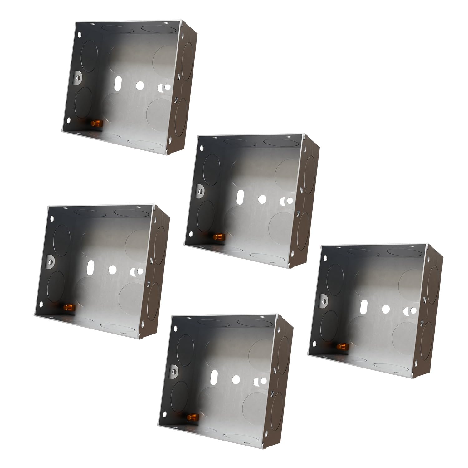 rhinocables - Metal 1 Gang Single Socket Back Box | Flush Mount | Versatile Depths 16mm-47mm | BS4662 Compliant | Secure Mounting | Residential & Commercial Use, 5 Pack, 25mm