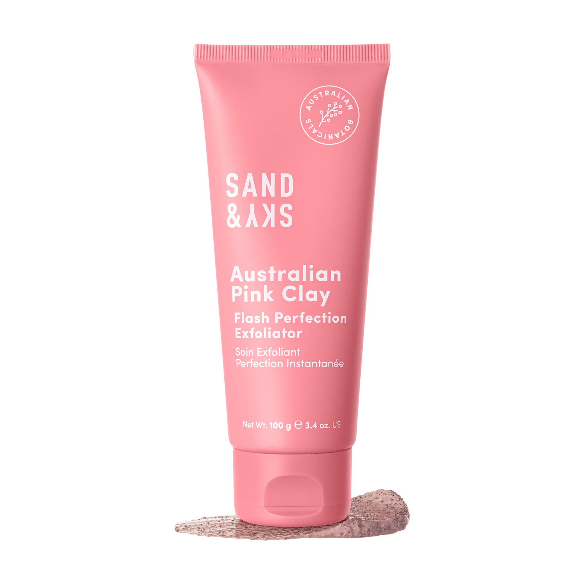 Sand & Sky Australian Pink Clay Exfoliating Face Scrub with AHA & Pearl Powder - Gentle Physical & Chemical Exfoliant for Smooth Skin, Reduces Texture