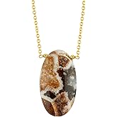 TGH Natural Indonesian Opal Oval Cabochon Necklace Gemstone Healing Crystals Gift for Her Birthstone Jewelry 18 inch Gold Plated Adjustable Chain Christmas Gifts (Indonesian Opal)