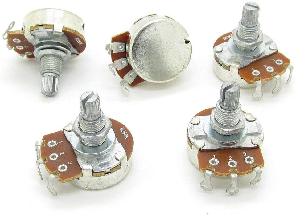 Pxyelec 5 Pack Full Size B250k Long Split Shaft 18mm Electric Guitar Bass Volume Tone Pots Potentiometer - Image 4