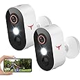 HubFlashy 1080P Outdoor Security Camera Wireless with 2-Way Talk, Battery Powered, Color Night Vision, Suitable for Home Security Indoor/Outdoor, Cloud Storage, 2.4G WiFi Only (1 Spotlight, 2 Pack)