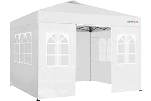 Yaheetech 10x10 FT Pop Up Canopy Tent with 4 Side Walls & One-Push Setup & Roller Bag, Outdoor Heavy-Duty Instant Event Tent for Garden/Wedding/Party, White
