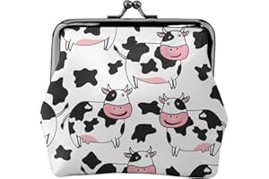 WOEZKEX Leather Bag For Women Kiss Lock Wallet Retro Coin Purse Coin Organizer Purse (cute Funny milk cow print)