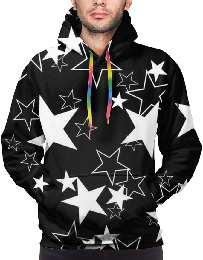 Black Stars Pattern Men's Hooded Sweatshirt 3D Novelty Long