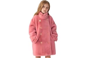 Girls Faux Fur Coat Winter Warm Fleece Dress Coats Jackets Furry Plush Windbreaker Overcoat for Kids 5-14 Years