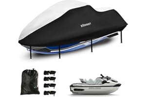SRIMMIT Jetski Waterproof Cover, Upgraded Heavy Duty 420D 3 Seater Jet Ski Cover with 2 Air Vent Marine Grade UV Resistant for Seadoo,Yamaha, Kawasaki,Waverunner Polaris from 136" to 145"(Silver Black)