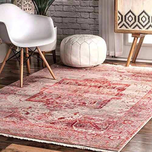 nuLOOM Ehtel Ethel Medallion Fringe Area Rug, 8' x 10', Red