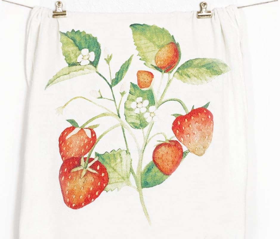 Honey Brush Design Kitchen Dish Towel 100% Cotton Flour Sack Tea Towel (Strawberry)