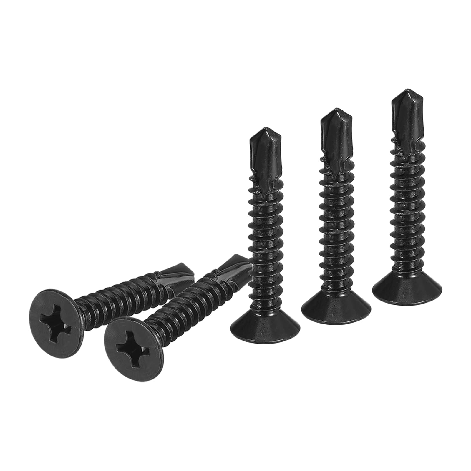 DTGN 100Pcs ST4.8x32mm Self Drilling Screws, 410 Stainless Steel Flat Head Phillips Sheet Metal Screw - Good for Wood to Metal, Furniture - Black