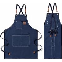 Canvas Heavy Duty Work Tool Apron, Chef Cotton Aprons for Woodworking with Large Pockets Durable Adjustable Work Apron