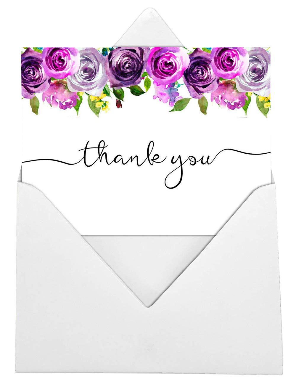 Darling Souvenir Purple Floral Wedding Thank You Greeting Cards Pack Of 20 With White Envelopes