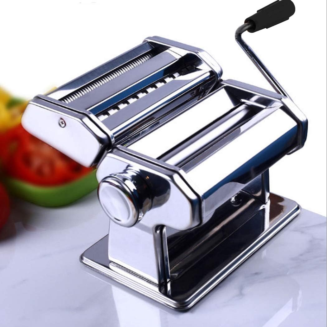 3 in 1 Pasta Maker Machine, Stainless Steel Removable Noodle Making with 2 Cutting Blades & Removable Arm Handle for Fettuccine, Spaghetti Linguini (Silver)