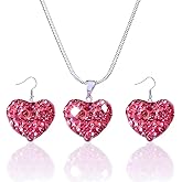 LAKIYOYO Red Heart Necklace Earrings Set Rhinestone Heart Earring Zircon Heart Wedding Necklace Earrings Sparkly Jewelry Valentines Day Gifts for Mom Her Girlfriend