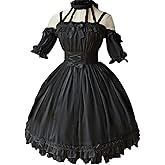 Mingyuezai Halloween Gothic Elegant Suspender Short Sleeve Party Dress with Ruffled Costume Dress