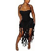 Women's Mini Dress Sexy Halter Backless Ruffle Fringe Bodycon Short Dress Cocktail Party Beach Vacation Sundress