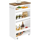 IBUYKE Slim Storage Cart 7.9" W, Rolling Kitchen Storage cart on Wheels for Small Spaces, 4-Tier Laundry Cart with Handle, Slide Out Utility Cart for Kitchen, Bathroom, Laundry,White UWST005W-L
