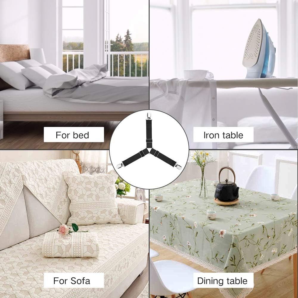 Bed Sheet Fasteners, 4 PCS Adjustable Triangle Elastic Suspenders Gripper Holder Straps Clip for Bed Sheets,Mattress Covers, Sofa Cushion: Home & Kitchen