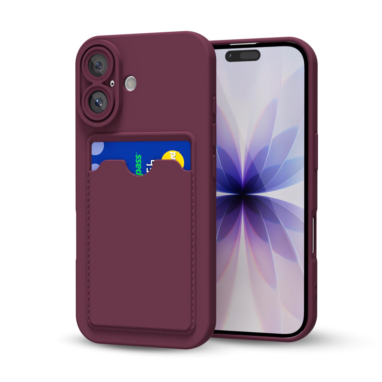 oakxco for iPhone 17 Case with Card Holder, Cute Silicone Wallet Phone Case with Credit Card Slot, Soft Rubber Thin Slim Purse for Women Men with Shockproof Camera Cover Protection, Burgundy Maroon