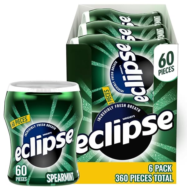 ECLIPSE CHEWING GUM SUGAR-FREE – SPEARMINT SUGARFREE GUM, ZERO SUGAR CANDY BULK PACK BOX, 60 COUNT (PACK OF 6)
