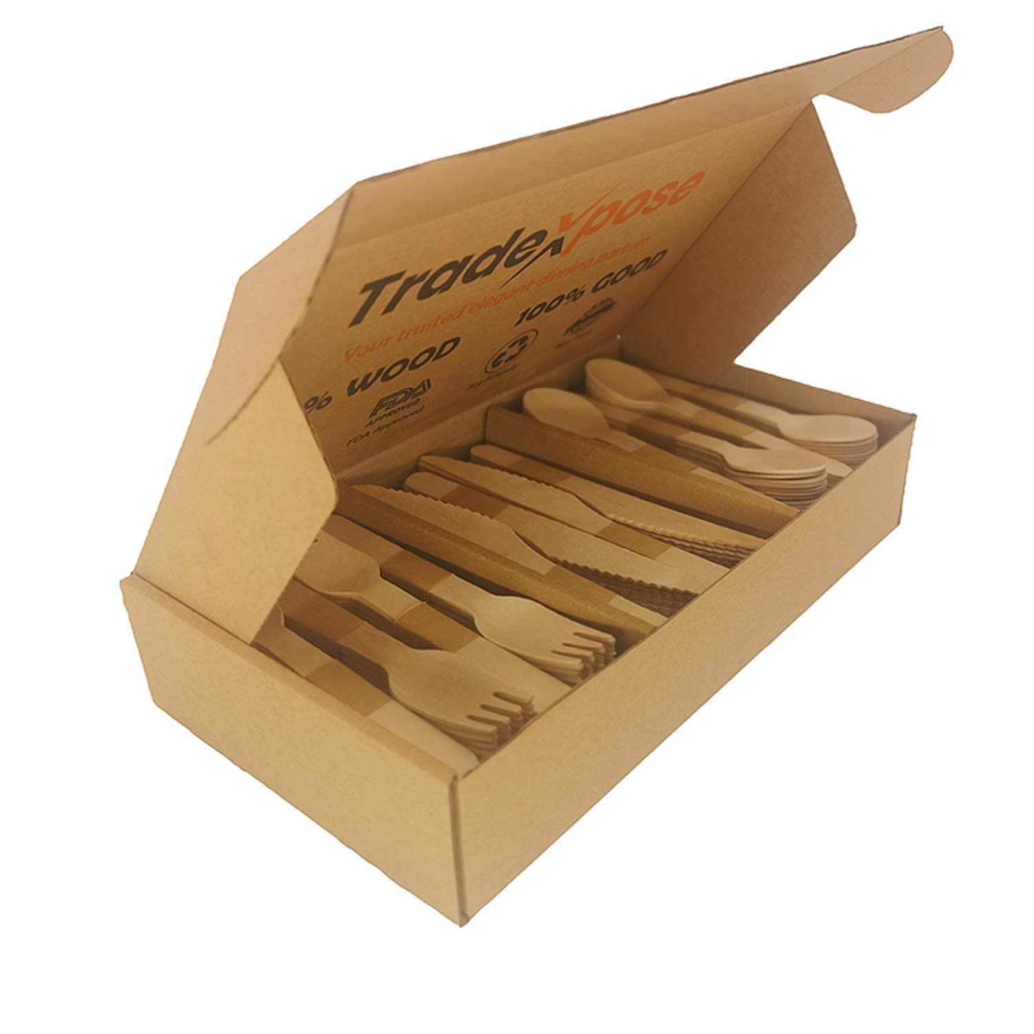 Disposable Wooden Cutlery Set Birchwood- Eco Friendly Biodegradable Wooden Cutlery - Plastic Free Wooden Disposable Utensils - Compostable Cutlery - 120 Wooden Forks,120 Wooden Spoons,60 Wooden Knives