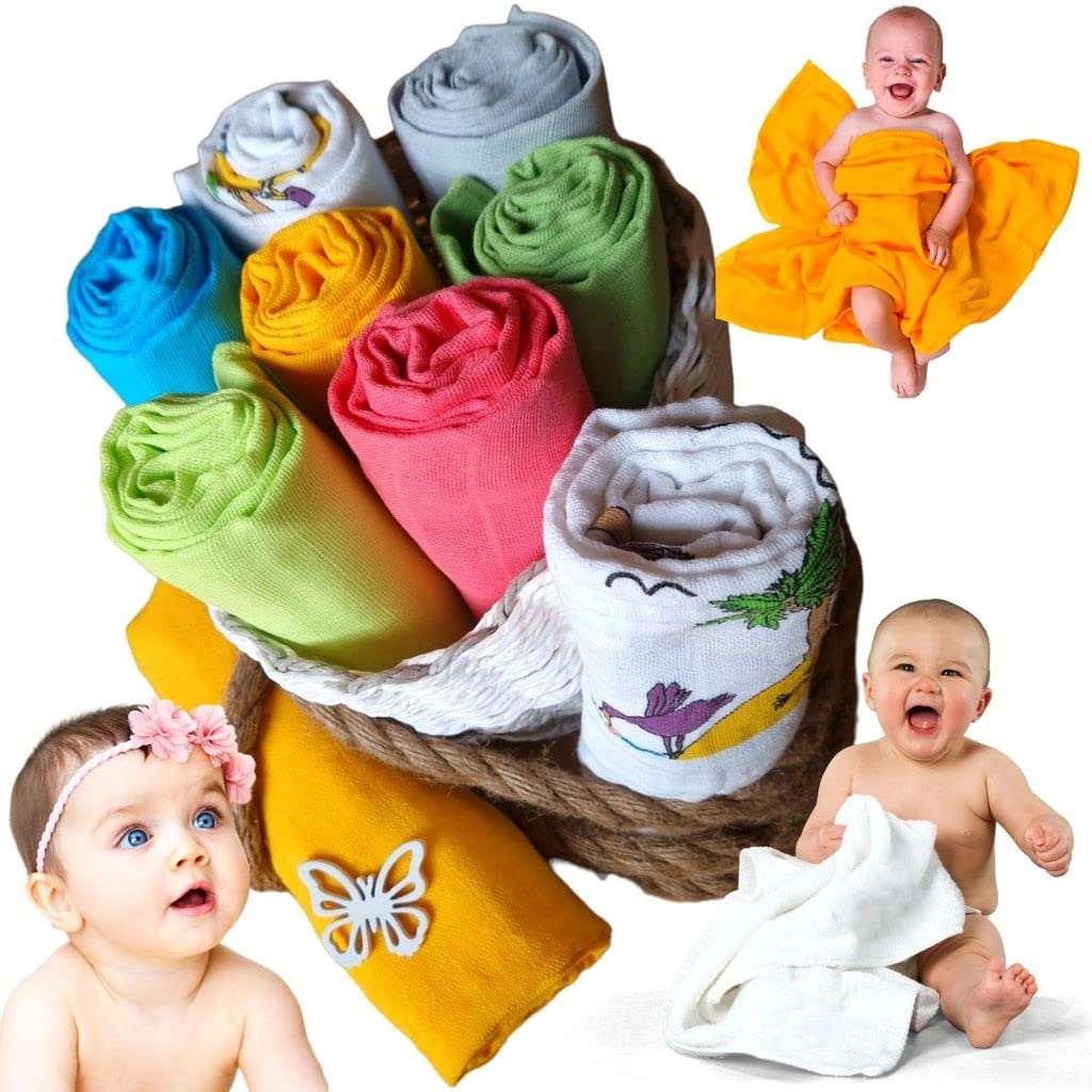 Natureville Muslin Burp Cloth Baby Gift for Newborns - Double Woven Muslin Nappies with Reinforced Border - Muslin Nappies - Muslin Wash Cloth - Pure Cotton - 80 x 80 cm - Pack of 7