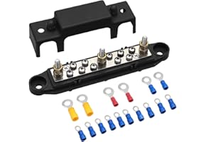 Mofeez Bus Bar -3x1/4” Post, 10x#8 Screw Terminal Power Distribution Block with Ring Terminals（Single-Black）